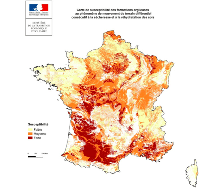 Carte des susceptibilité des formations argileuses